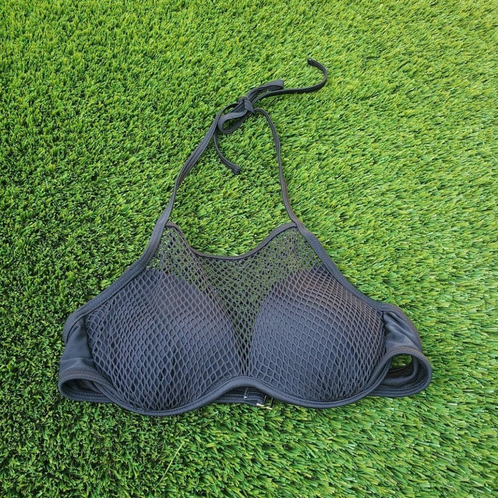 Mesh Overlaid Black Bikini Top